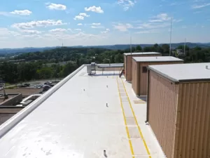 Aerial view of a new commercial roof installation in St. Louis, Missouri